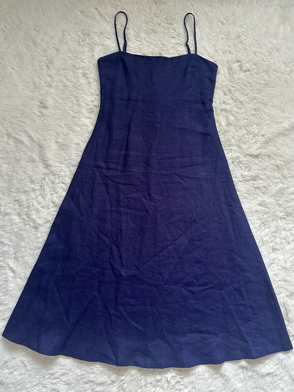 Isla & Saige Dress Margot 100% Linen Maxi A-line Spaghetti Straps Navy Sz M